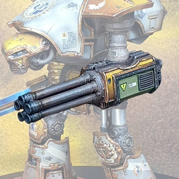 Super Gatling arm weapon compatible with Adeptus Titanicus Reaver Titans