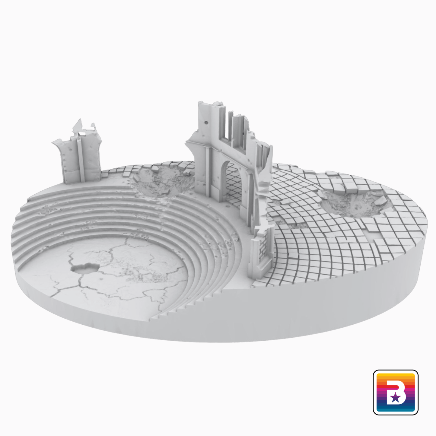 105mm Oval Ruined Plaza #1 Scenic Base