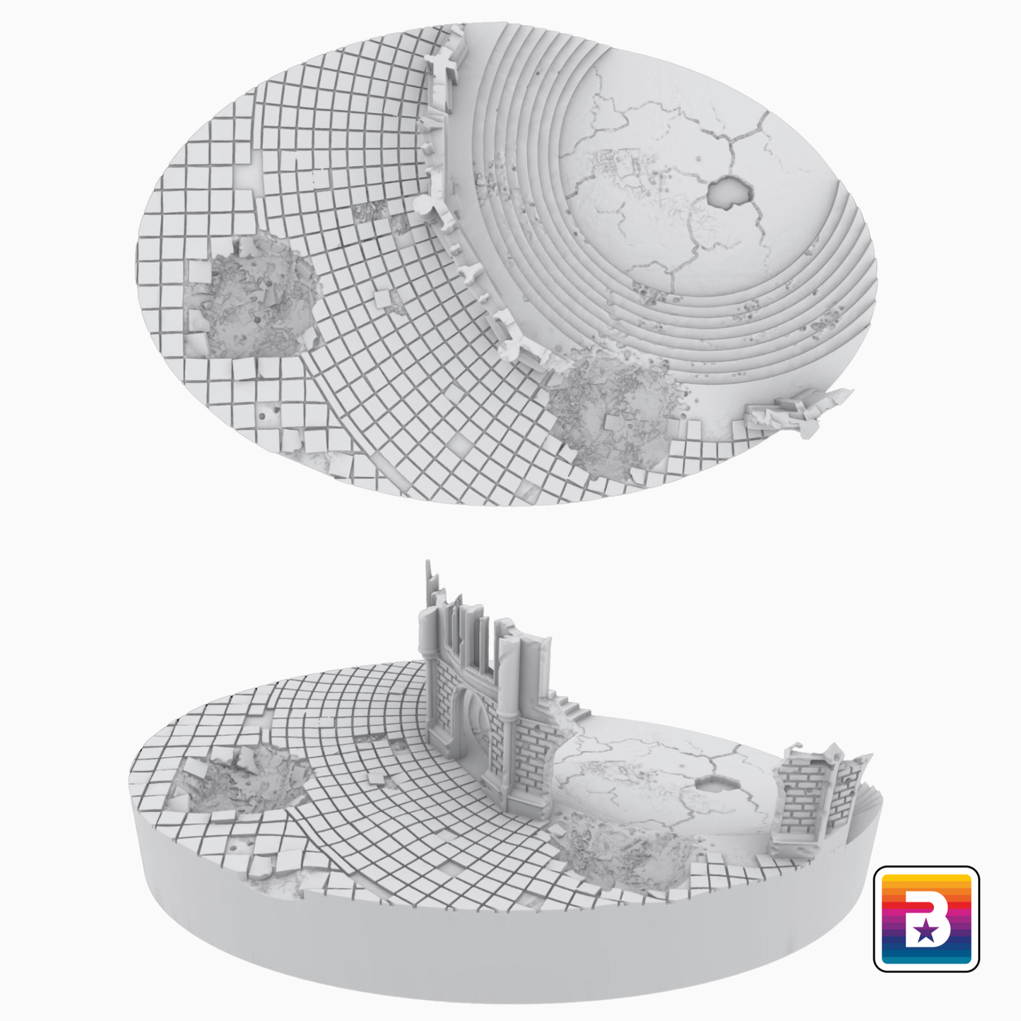 105mm Oval Ruined Plaza #1 Scenic Base