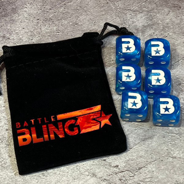 Blue Battle Bling Dice & Bag Set