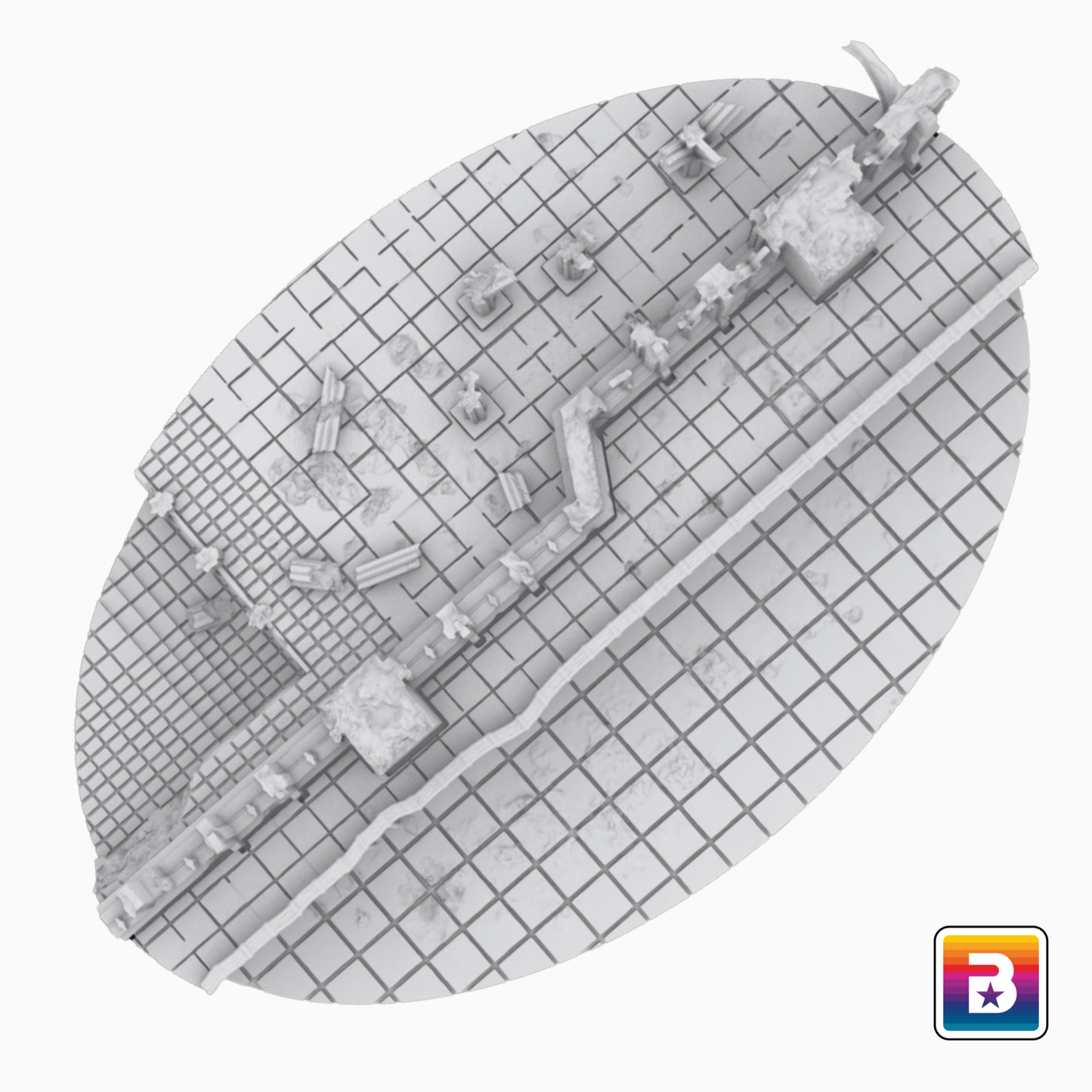 105mm Oval Ruined Plaza #2 Scenic Base