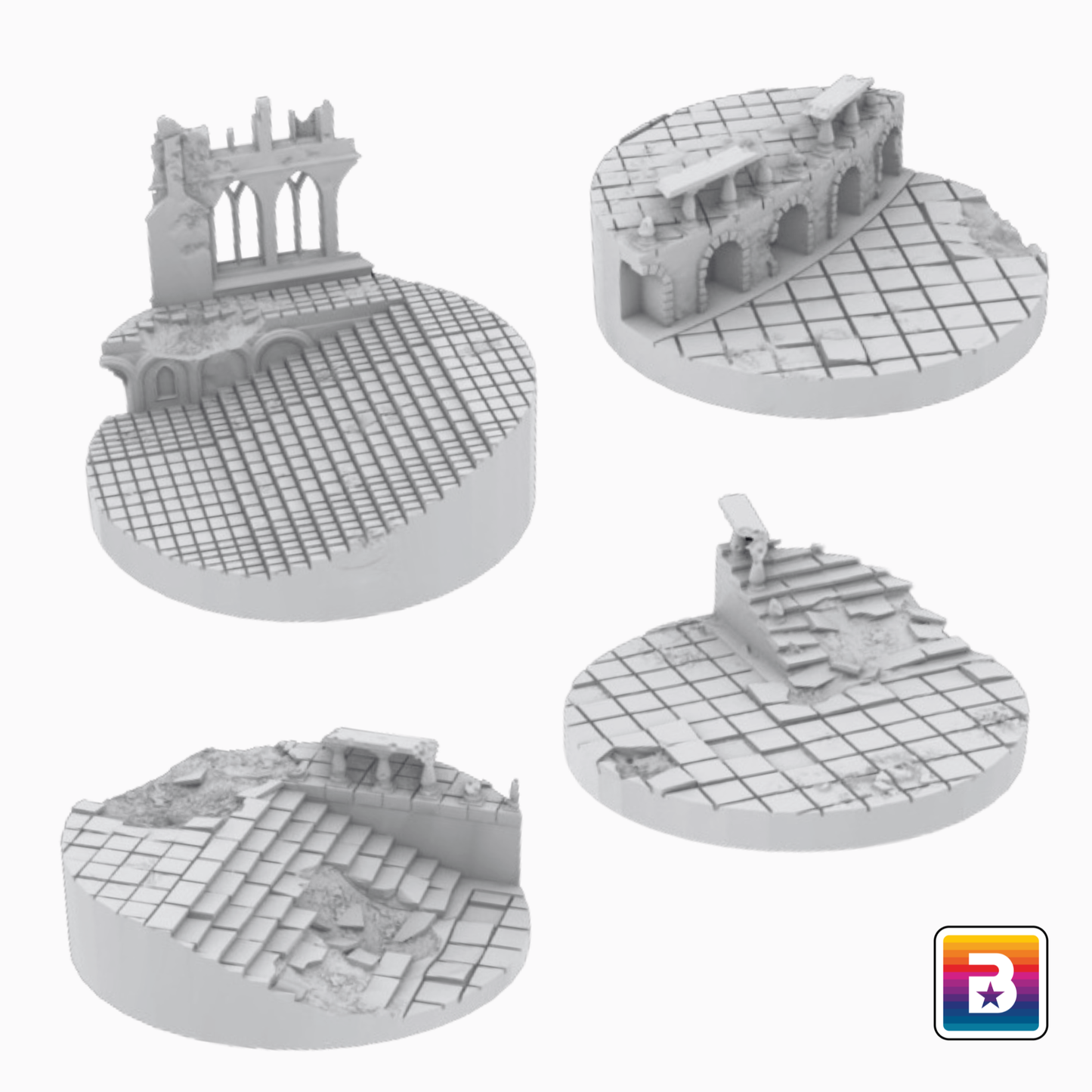 50mm Ruined Plaza Base Toppers (4 Bases)