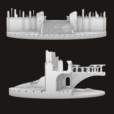 105mm Oval Ruined Plaza #3 Scenic Base
